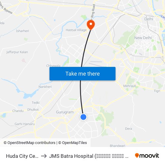 Huda City Center to JMS Batra Hospital (जेएमएस बत्रा हॉस्पिटल) map
