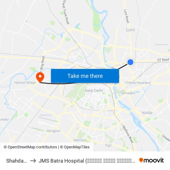 Shahdara to JMS Batra Hospital (जेएमएस बत्रा हॉस्पिटल) map