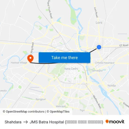 Shahdara to JMS Batra Hospital (जेएमएस बत्रा हॉस्पिटल) map
