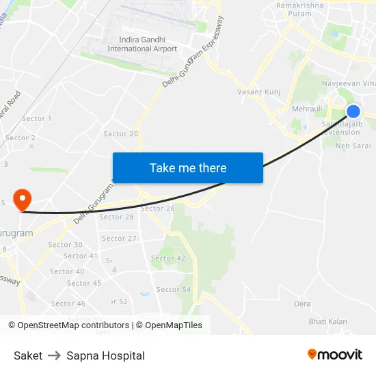 Saket to Sapna Hospital map
