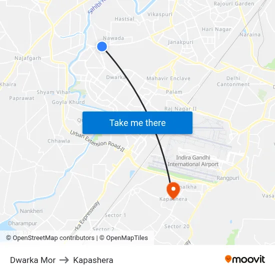 Dwarka Mor to Kapashera map