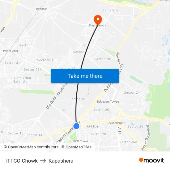 Iffco Chowk to Kapashera map