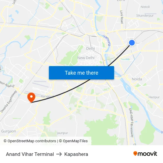 Anand Vihar Terminal to Kapashera map