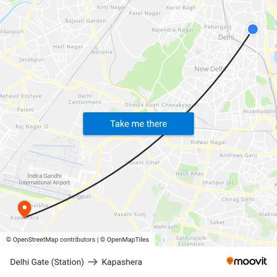 Delhi Gate (Station) to Kapashera map