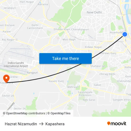Hazrat Nizamudin to Kapashera map