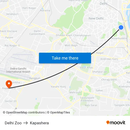 Delhi Zoo to Kapashera map