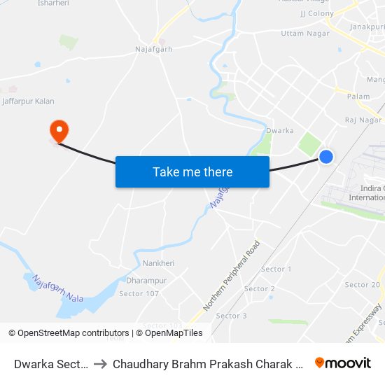 Dwarka Sector 8 to Chaudhary Brahm Prakash Charak Sansthan map