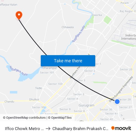 Iffco Chowk Metro Station (A) to Chaudhary Brahm Prakash Charak Sansthan map