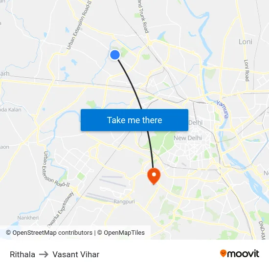Rithala to Vasant Vihar map