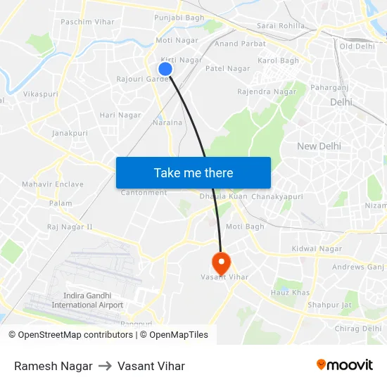 Ramesh Nagar to Vasant Vihar map