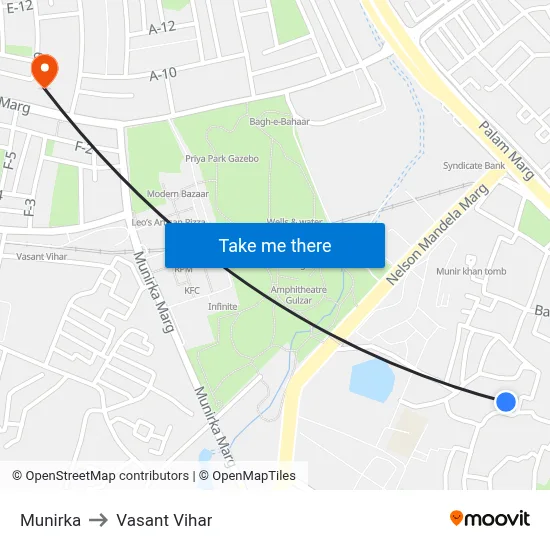 Munirka to Vasant Vihar map
