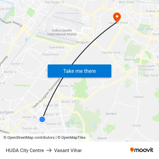HUDA City Centre to Vasant Vihar map