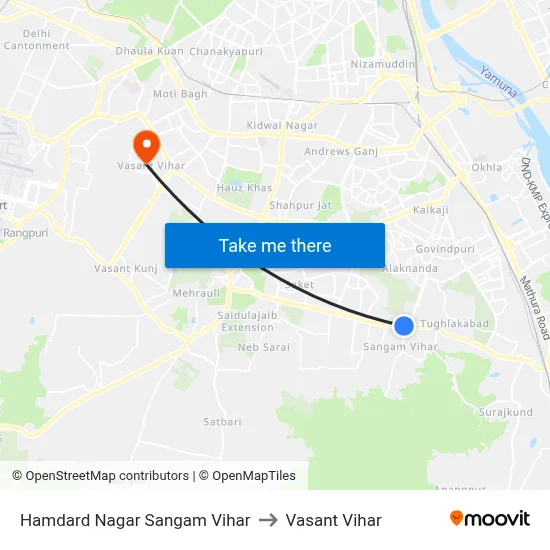 Hamdard Nagar Sangam Vihar to Vasant Vihar map