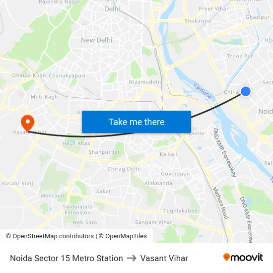 Noida Sector 15 Metro Station to Vasant Vihar map