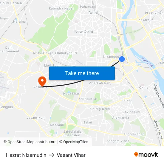 Hazrat Nizamudin to Vasant Vihar map