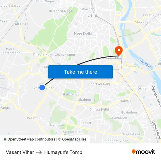 वसंत विहार to हुमायूँ का मकबरा map