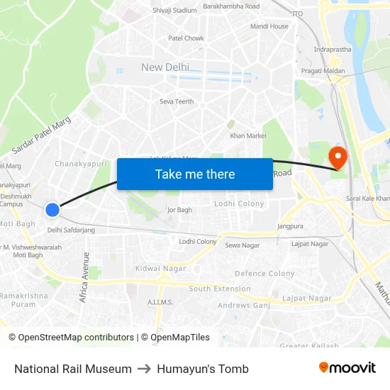 National Rail Museum to Humayun's Tomb map