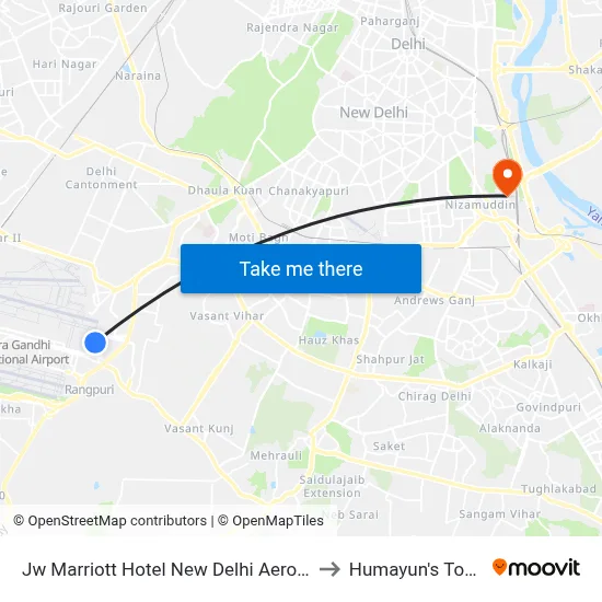 जेडब्ल्यू मैरियट होटल न्यू दिल्ली एयरोसिटी to हुमायूँ का मकबरा map