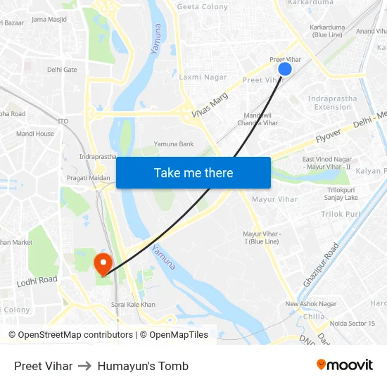 प्रीत विहार to हुमायूँ का मकबरा map