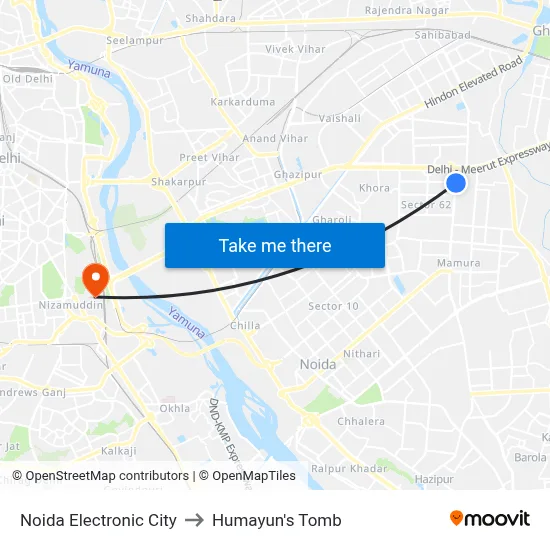 Noida Electronic City to Humayun's Tomb map