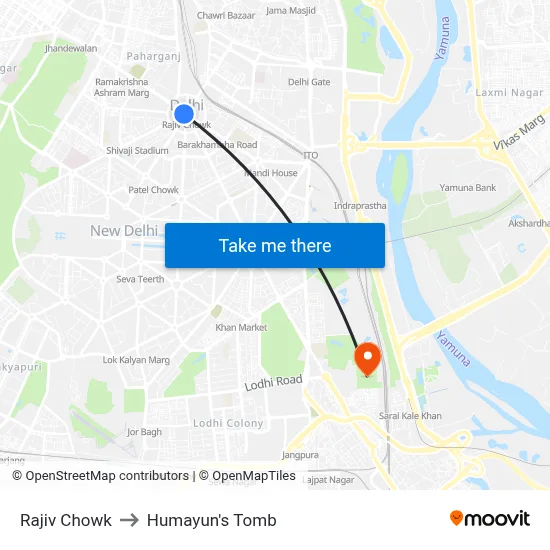 Rajiv Chowk to Humayun's Tomb map