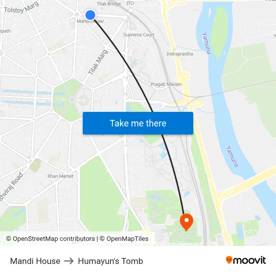 Mandi House to Humayun's Tomb map