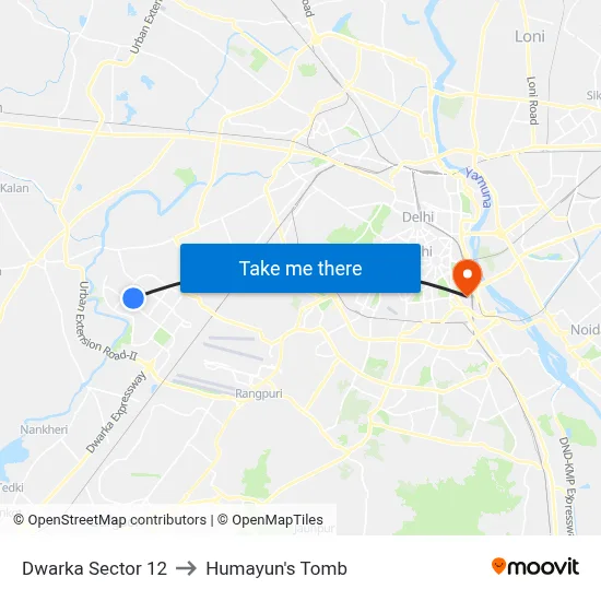 Dwarka Sector 12 to Humayun's Tomb map