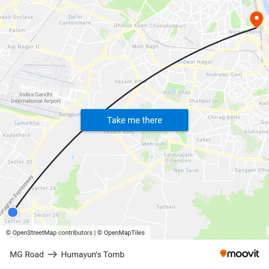 MG Road to Humayun's Tomb map