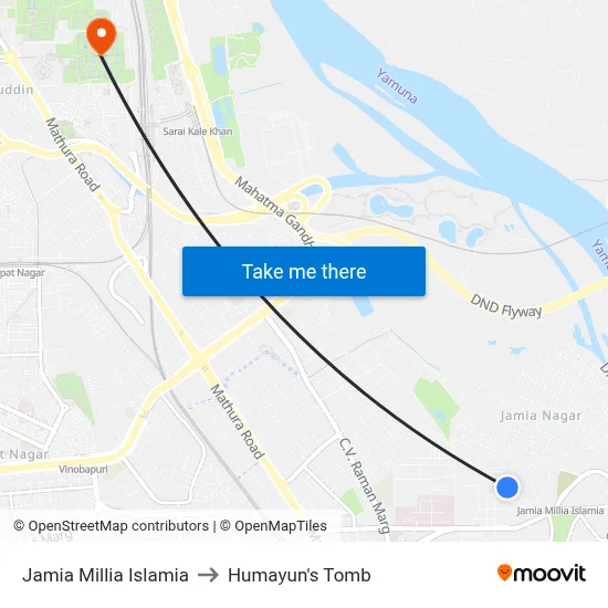 Jamia Millia Islamia to Humayun's Tomb map