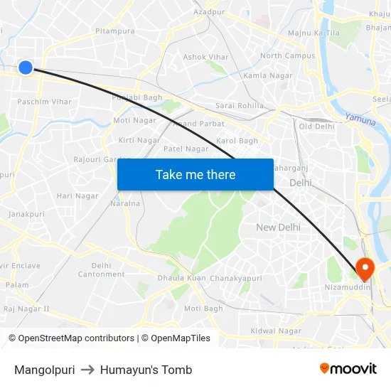 Mangolpuri to Humayun's Tomb map