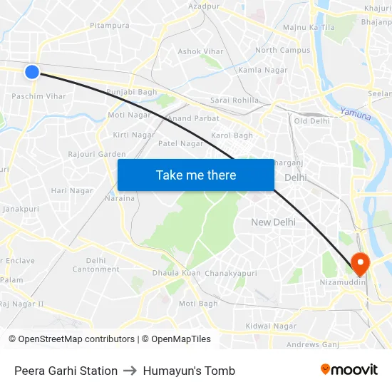 Peera Garhi Station to Humayun's Tomb map