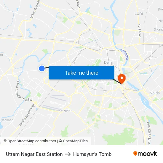 Uttam Nagar East Station to Humayun's Tomb map
