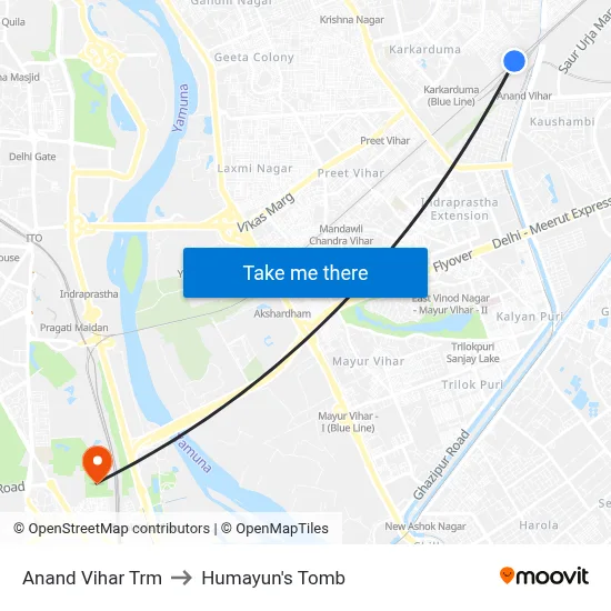 Anand Vihar Trm to Humayun's Tomb map