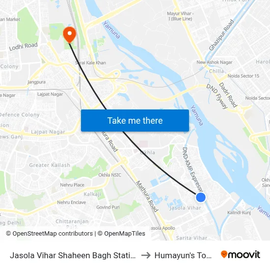 Jasola Vihar Shaheen Bagh Station to Humayun's Tomb map