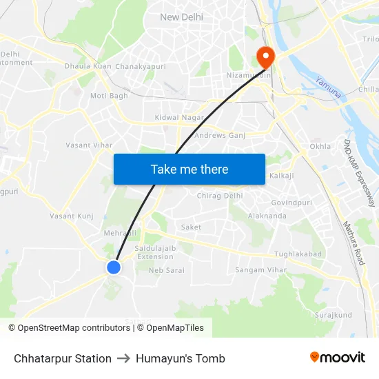 Chhatarpur Station to Humayun's Tomb map