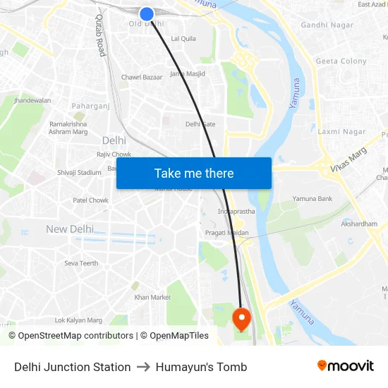 Delhi Junction Station to Humayun's Tomb map