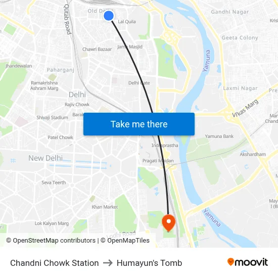Chandni Chowk Station to Humayun's Tomb map