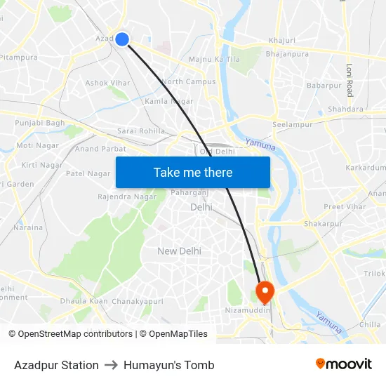 Azadpur Station to Humayun's Tomb map