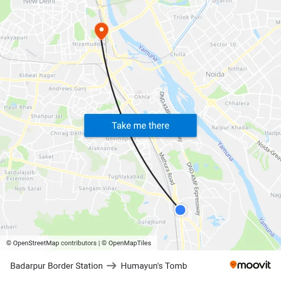 Badarpur Border Station to Humayun's Tomb map