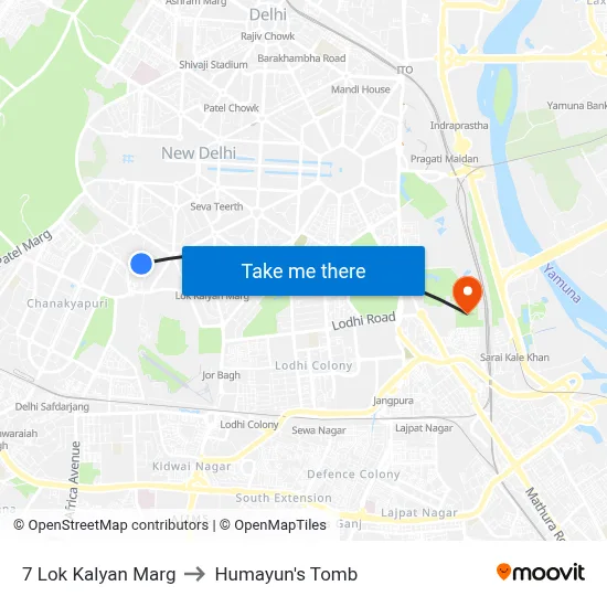 7 Lok Kalyan Marg to Humayun's Tomb map