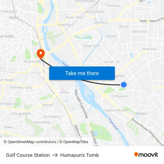 Golf Course Station to Humayun's Tomb map