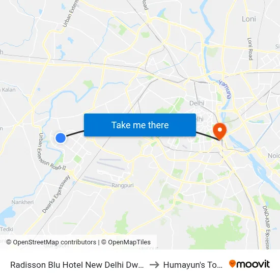 Radisson Blu Hotel New Delhi Dwarka to Humayun's Tomb map