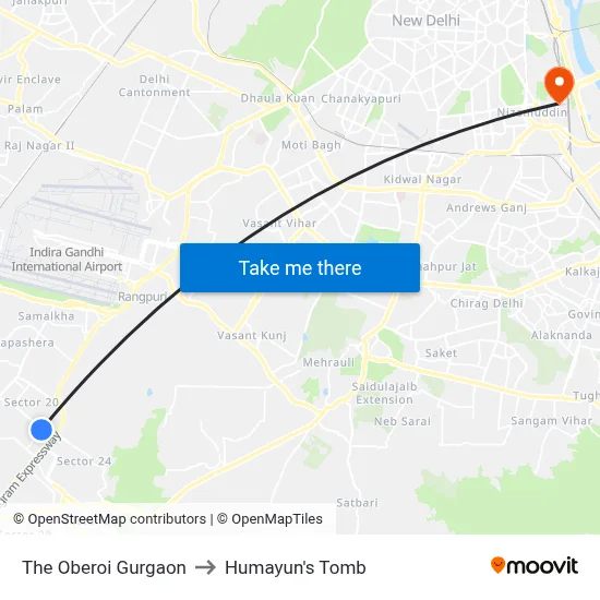 The Oberoi Gurgaon to Humayun's Tomb map