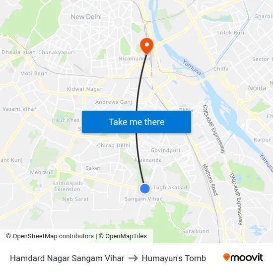 Hamdard Nagar Sangam Vihar to Humayun's Tomb map
