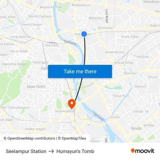 Seelampur Station to Humayun's Tomb map