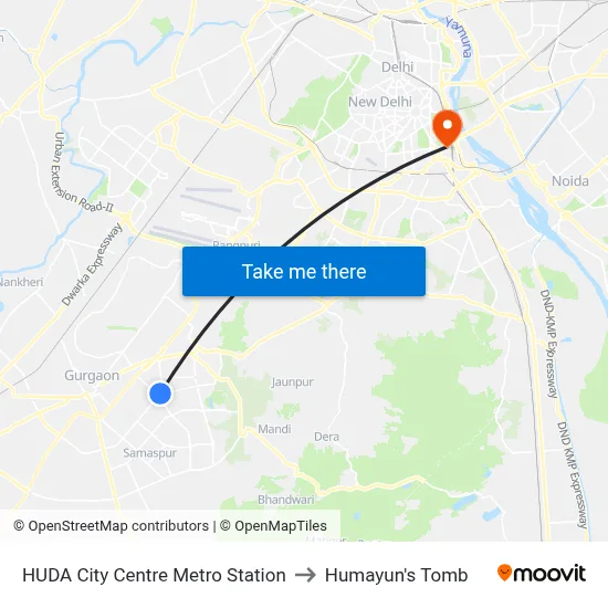 HUDA City Centre Metro Station to Humayun's Tomb map