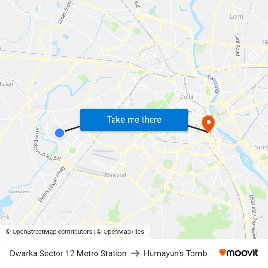 Dwarka Sector 12 Metro Station to Humayun's Tomb map