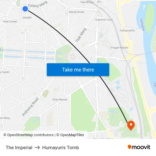 The Imperial to Humayun's Tomb map