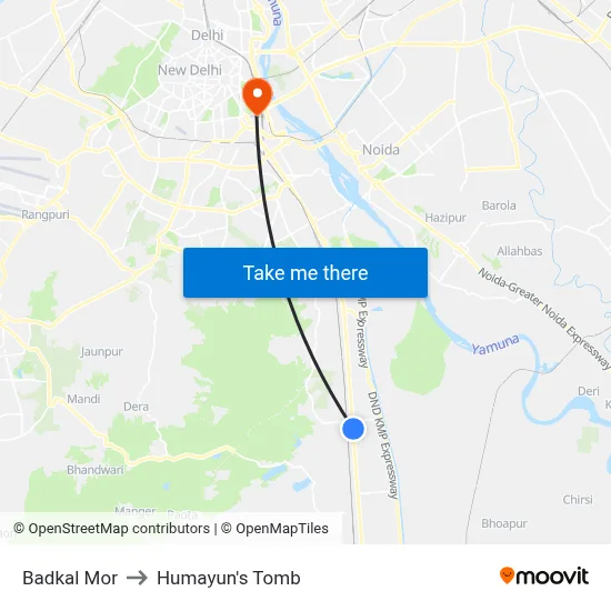 Badkal Mor to Humayun's Tomb map