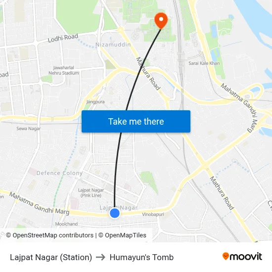 Lajpat Nagar (Station) to Humayun's Tomb map
